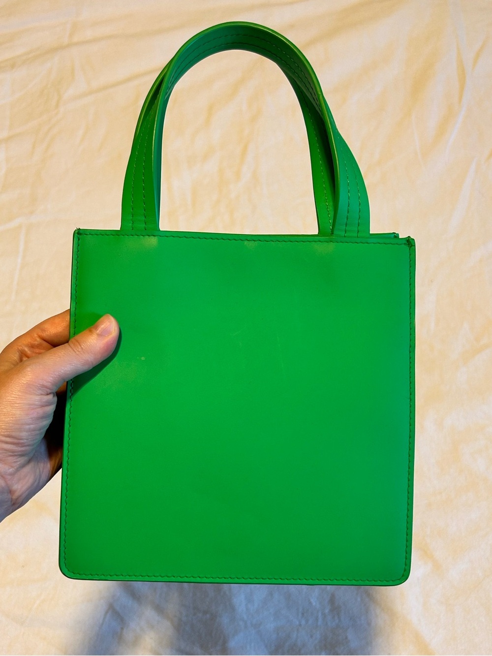 BAGGU Green Leather Mini Top-Handle Bag